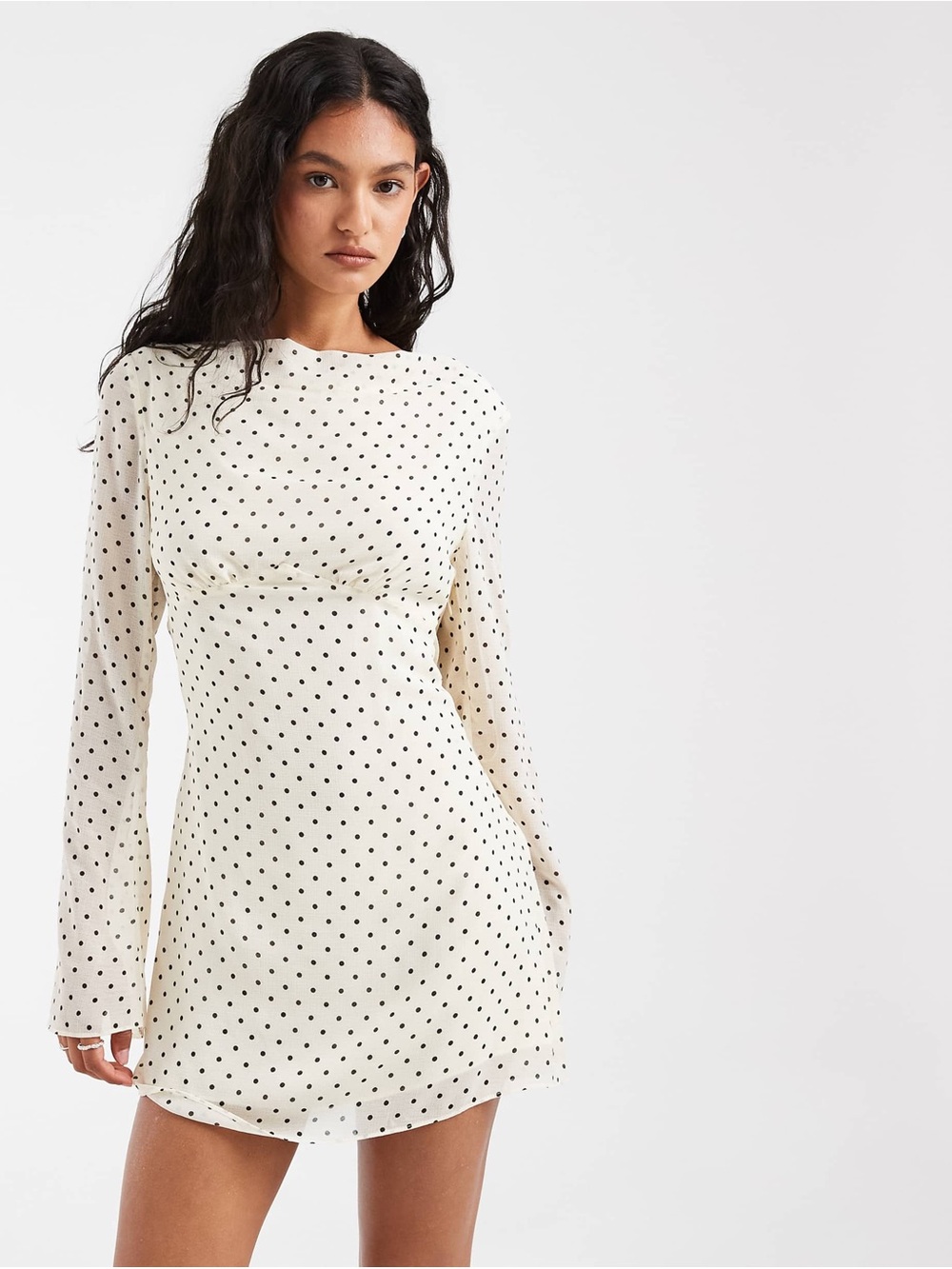 Free People Jolie Printed Mini Dress in Polka Dot Size Small Cream Black NWOT